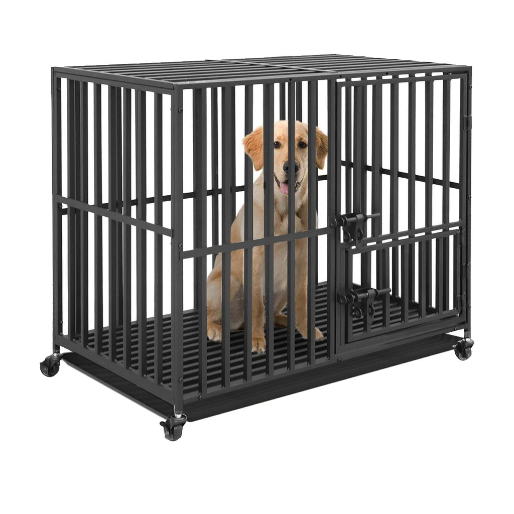 Cage chien métal robuste 3 portes roulettes bac amovible