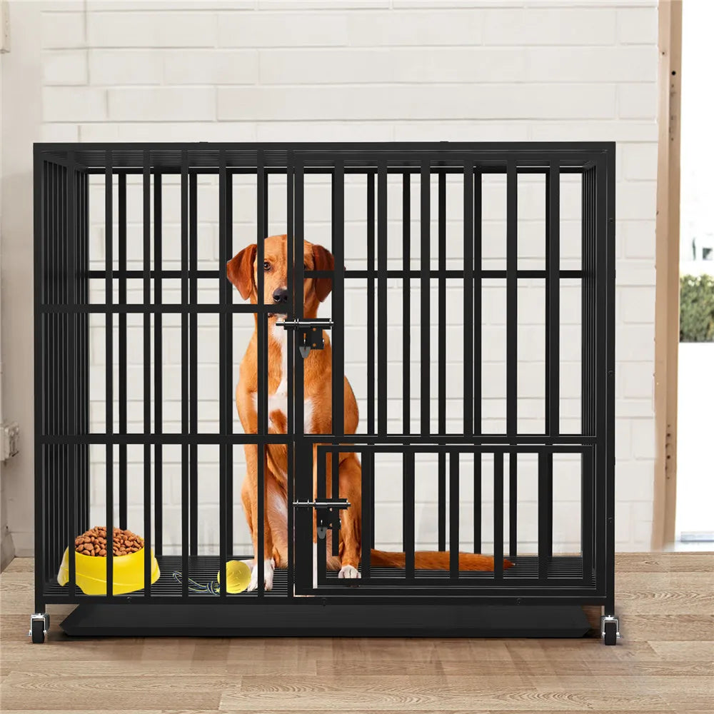Cage chien métal robuste 3 portes roulettes bac amovible