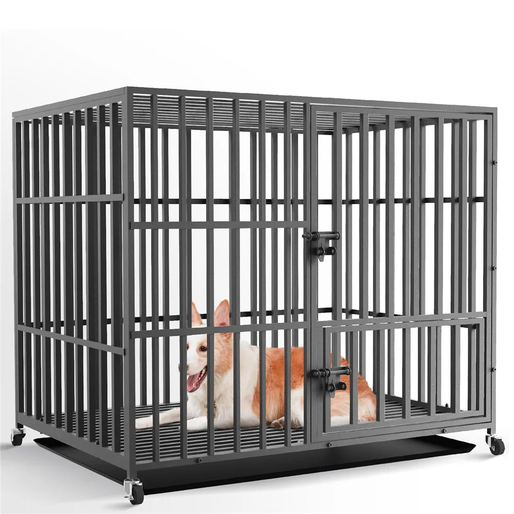 Cage chien métal robuste 3 portes roulettes bac amovible