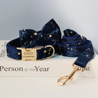 Collier chien velours bleu étoiles personnalisé
