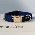 Collier chien velours bleu étoiles personnalisé