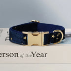 Collier chien velours bleu étoiles personnalisé