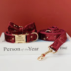 Collier chien velours bordeaux personnalisé étoiles