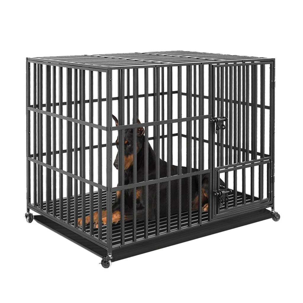 Cage chien métal robuste 3 portes roulettes bac amovible