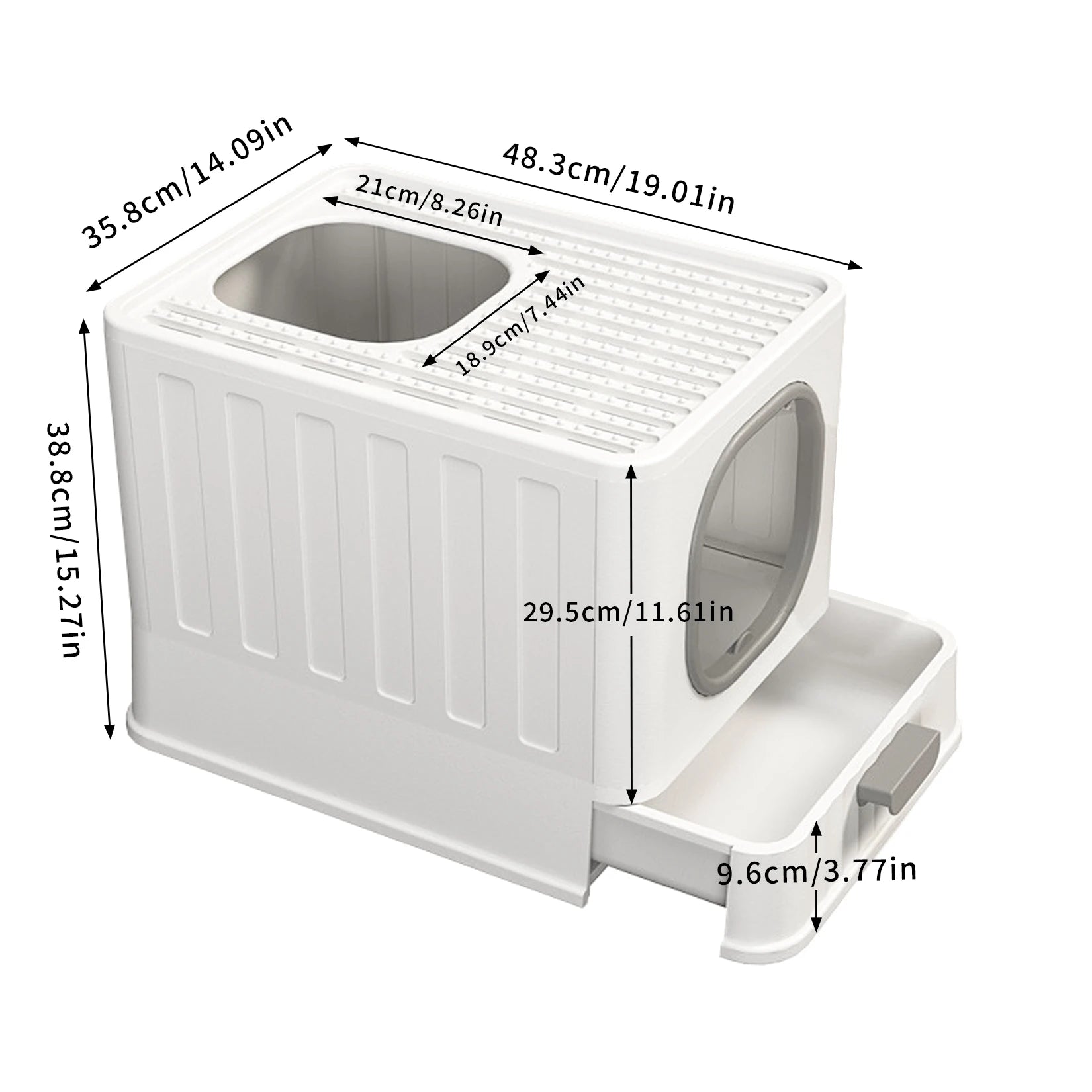 Bac litière chat XL entrée haut fermée anti-éclaboussures