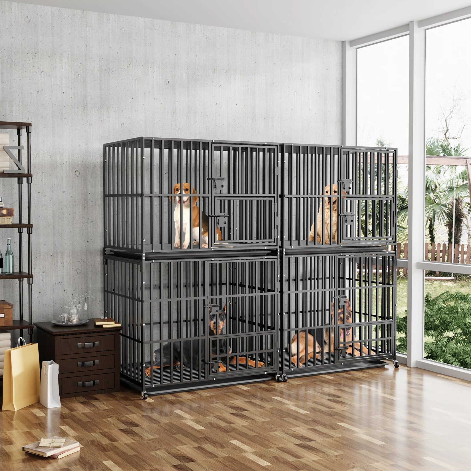 Cage chien XL empilable double niveau roulettes
