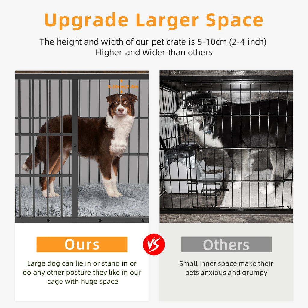 Cage chien meuble métal bois 3 portes bac amovible