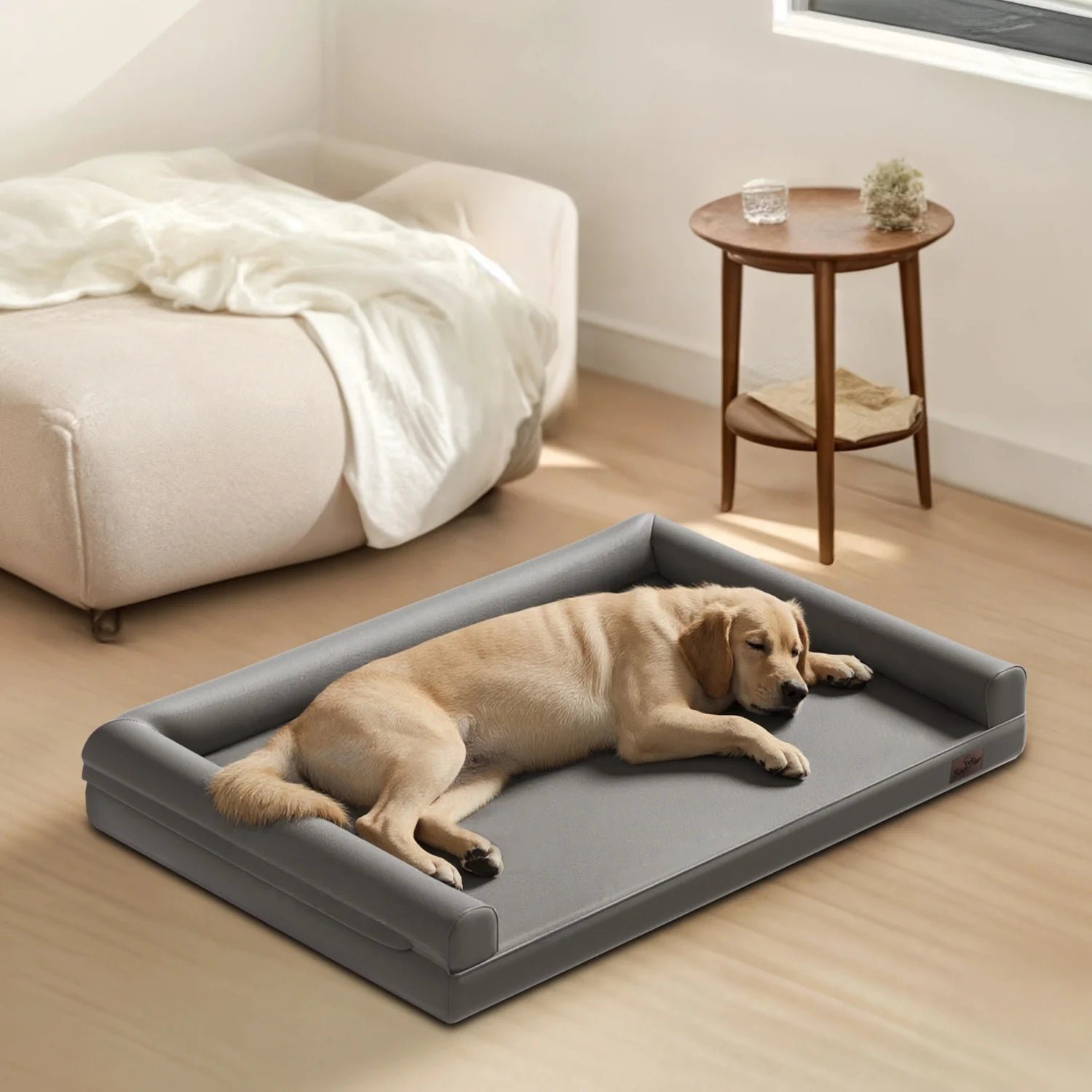 Lit chien canapé cuir microfibre M–2XL rebords