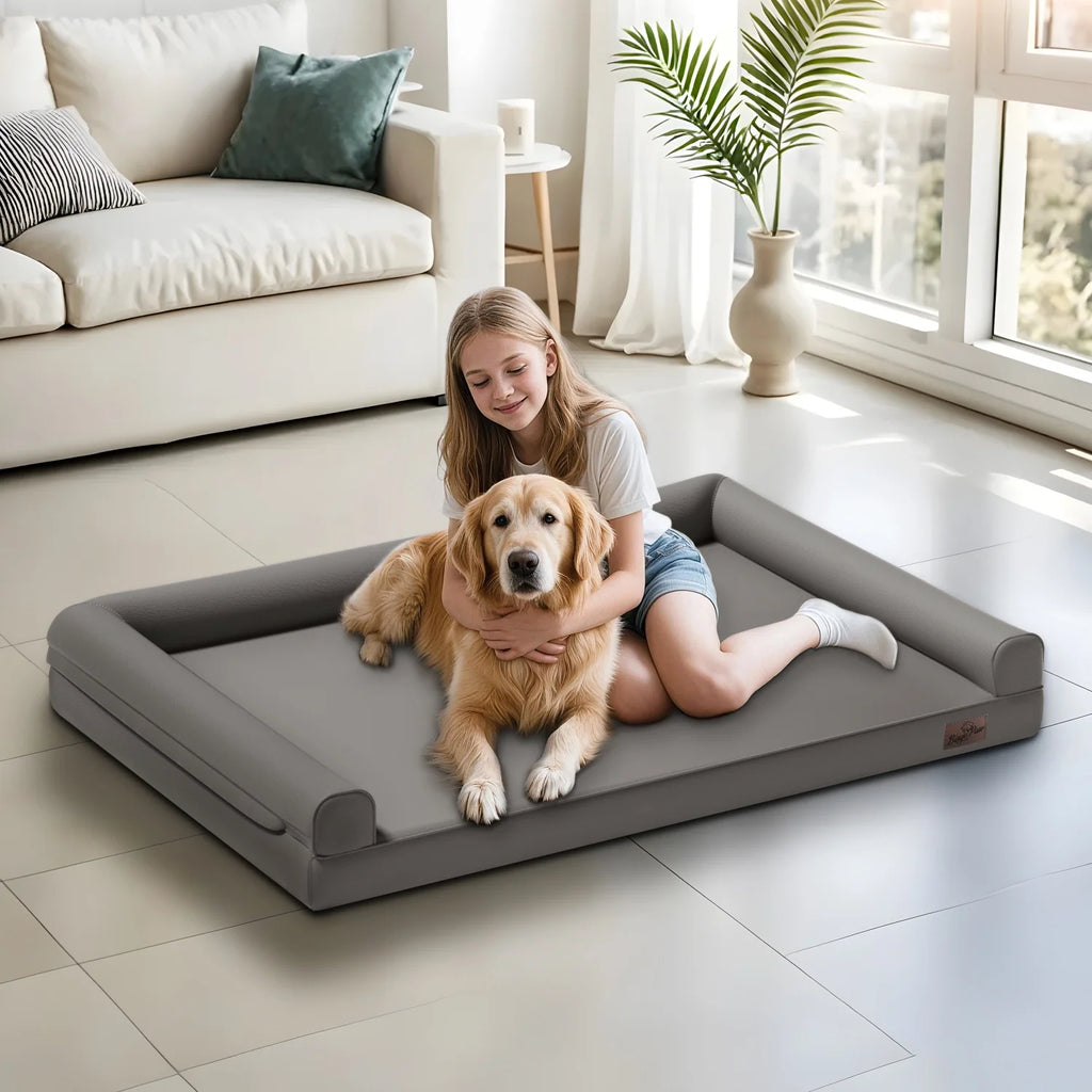 Lit chien canapé cuir microfibre M–2XL rebords