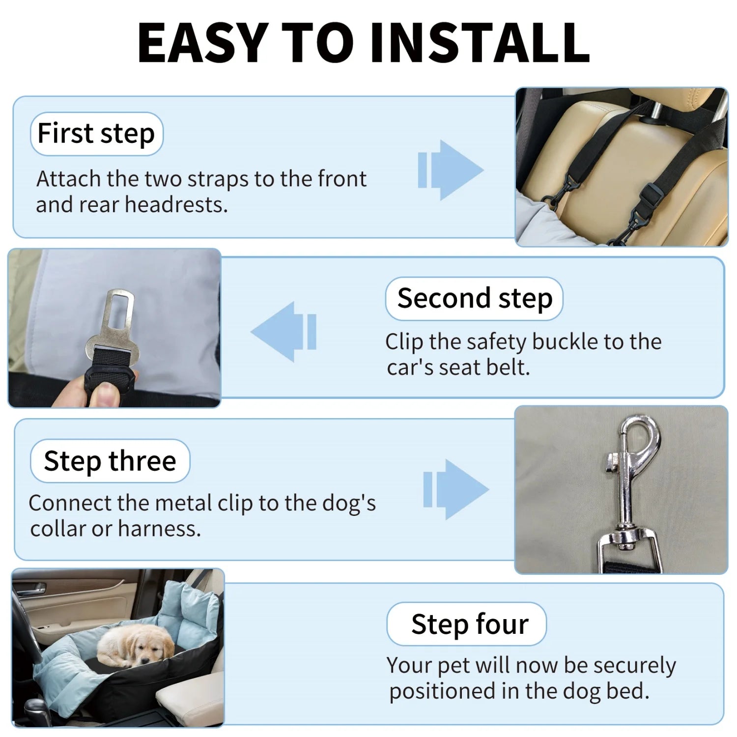 Siège auto chien ultra doux sécurisé poches rangement