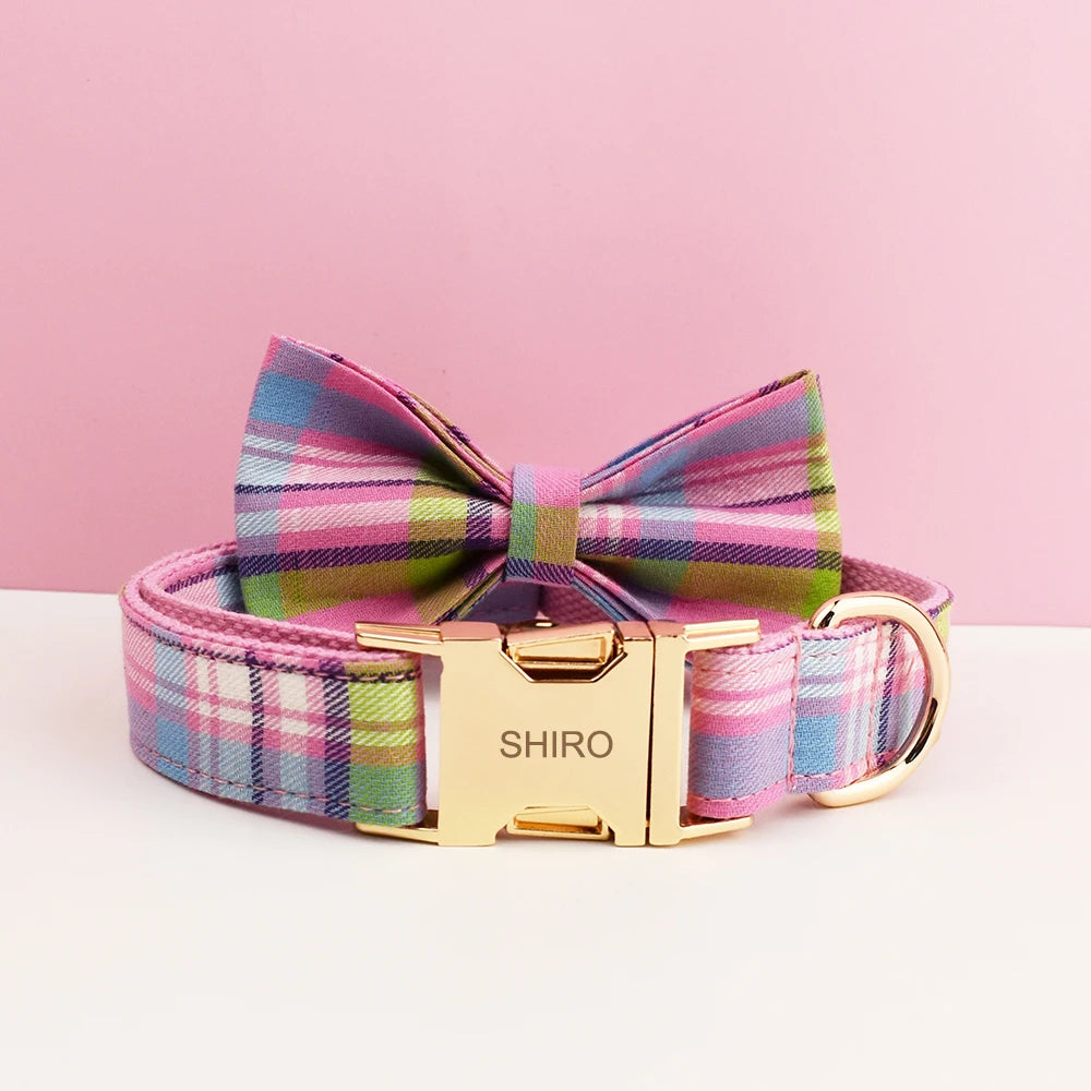 Collier chien luxe à carreaux avec gravure