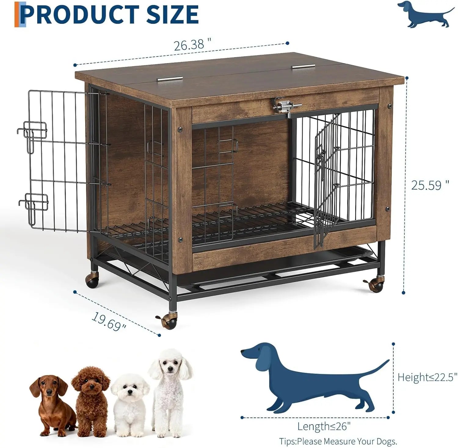 Cage chien meuble design bois 26 pouces table d’appoint