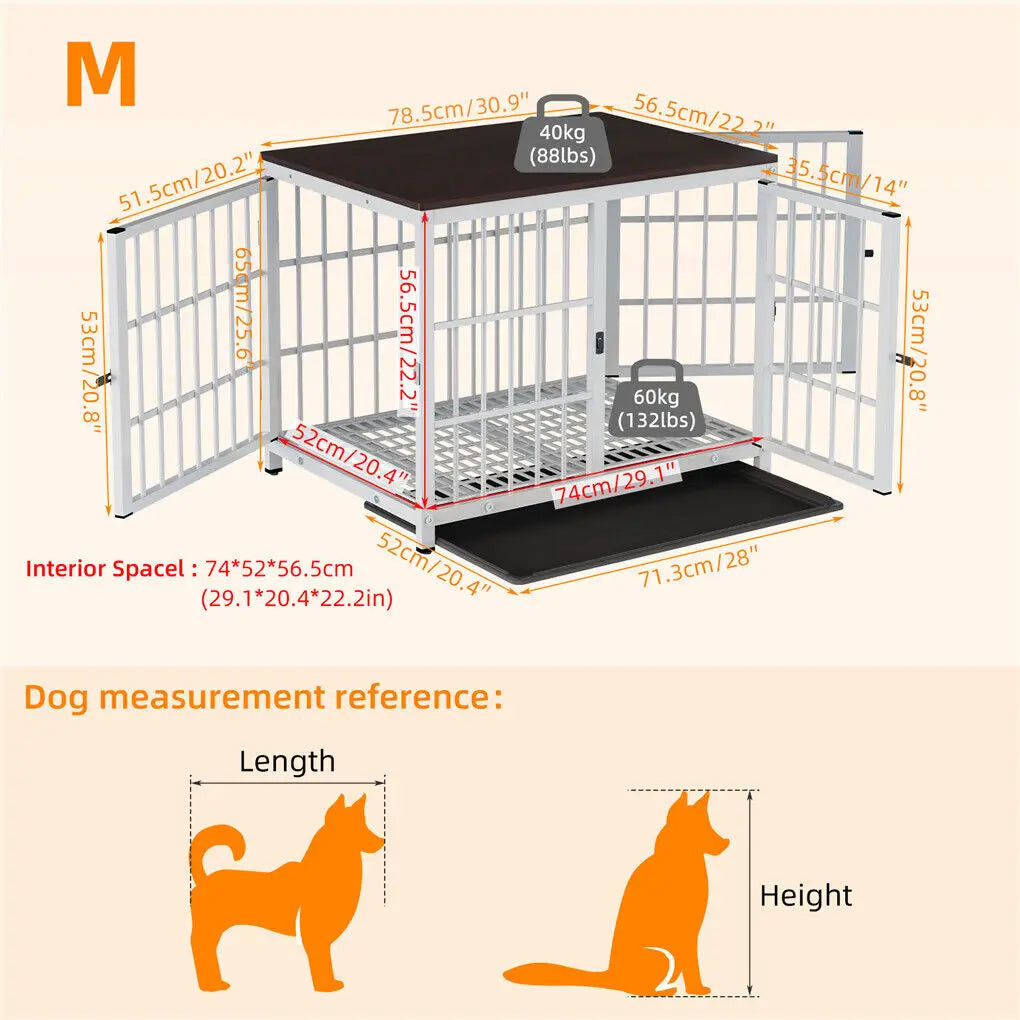 Cage chien meuble métal bois 3 portes bac amovible