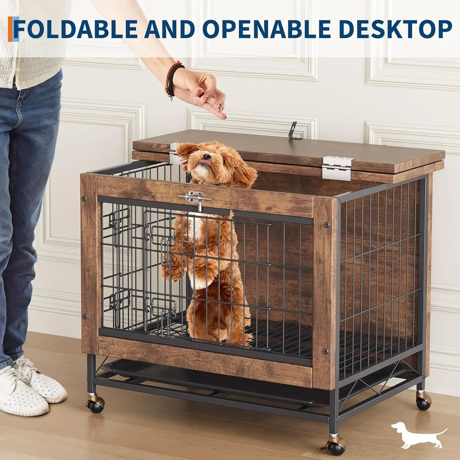 Cage chien meuble design bois 26 pouces table d’appoint