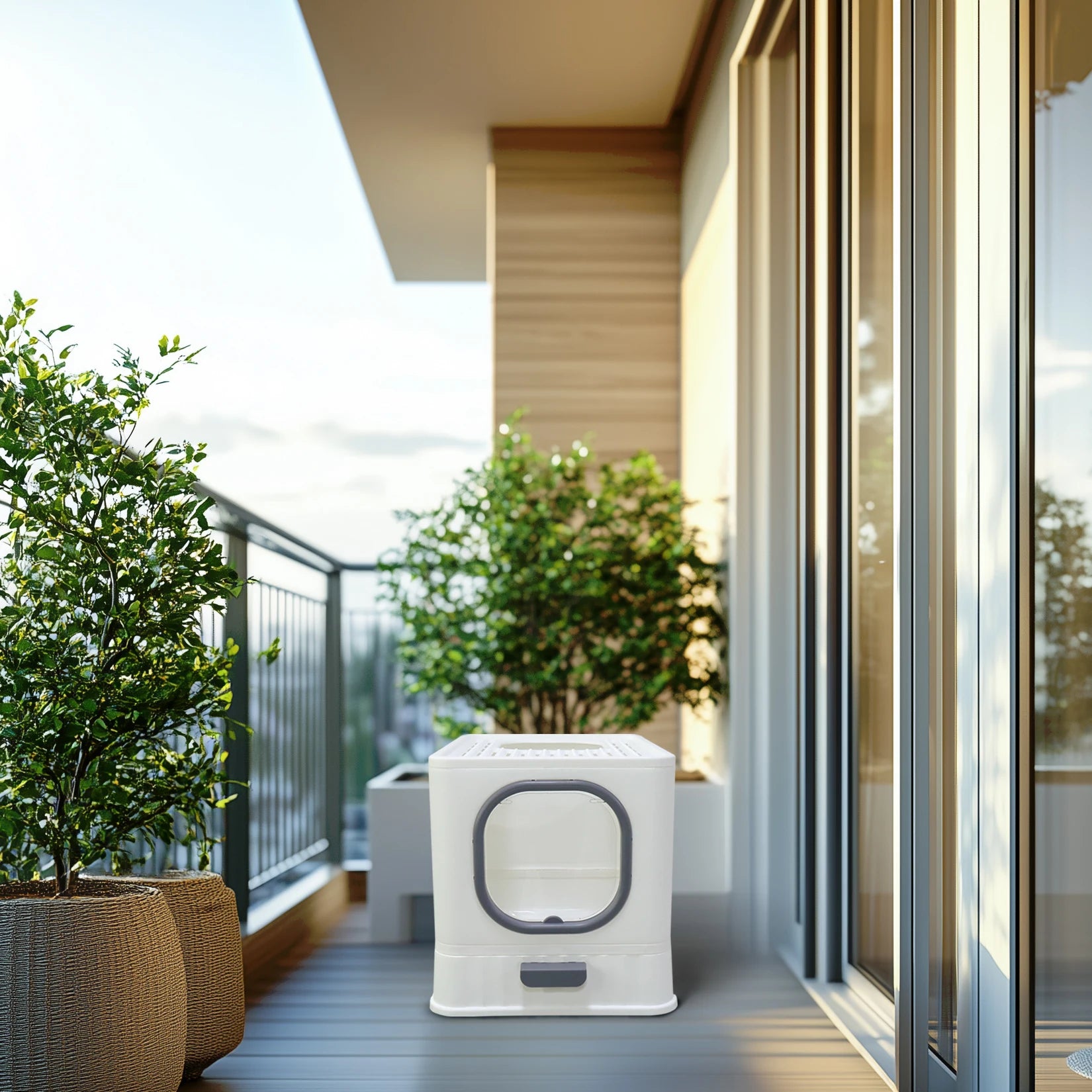 Bac litière chat XL entrée haut fermée anti-éclaboussures