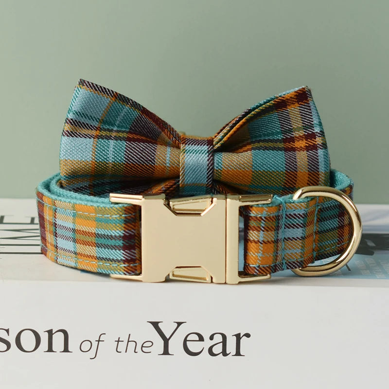 Collier chien luxe à carreaux avec gravure