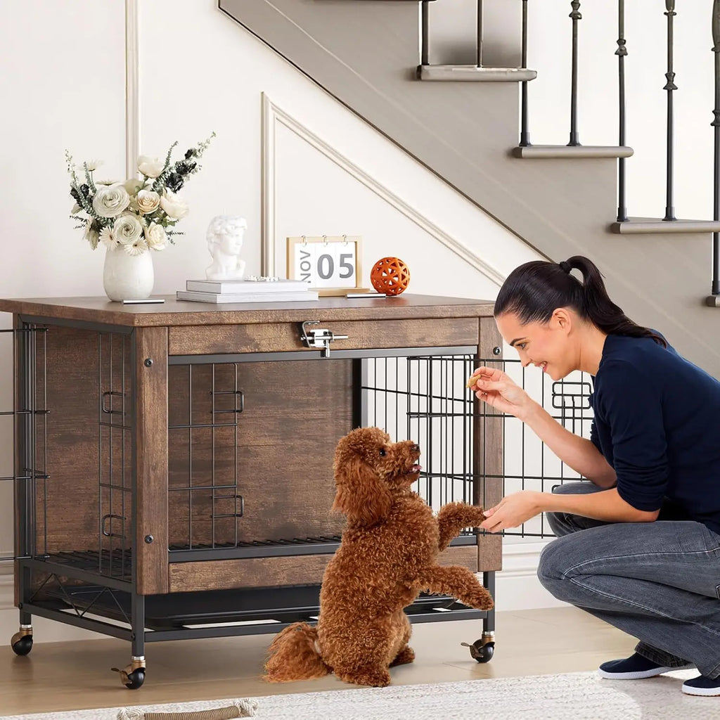 Cage chien meuble design bois 26 pouces table d’appoint