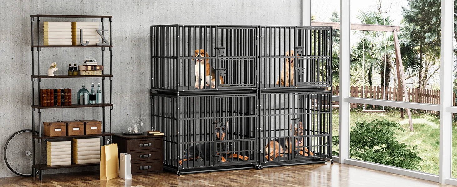 Cage chien XL empilable double niveau roulettes