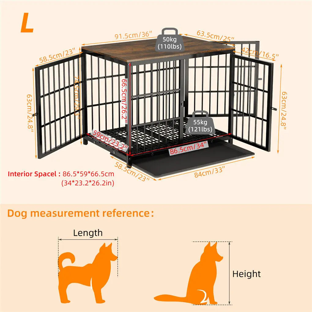 Cage chien meuble métal bois 3 portes bac amovible