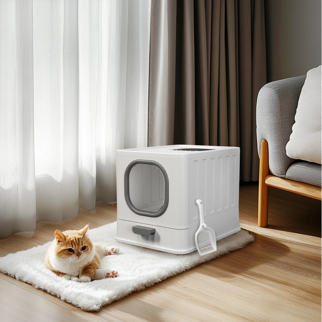 Bac litière chat XL entrée haut fermée anti-éclaboussures