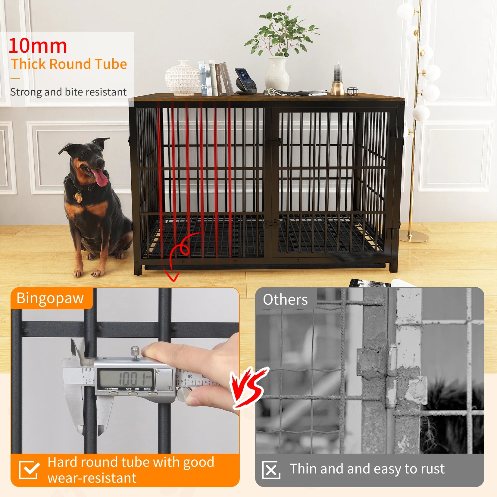 Cage chien meuble bois XL table d’appoint 3 portes