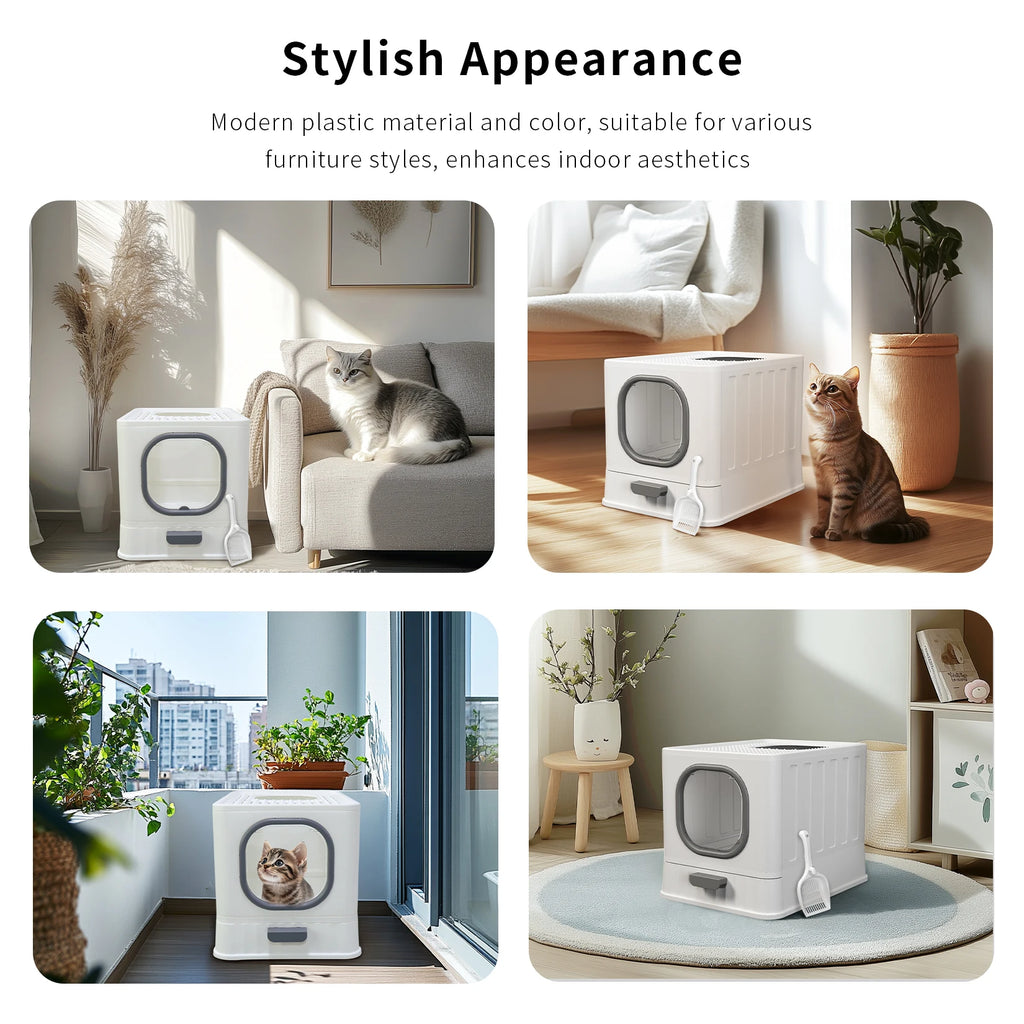 Bac litière chat XL entrée haut fermée anti-éclaboussures