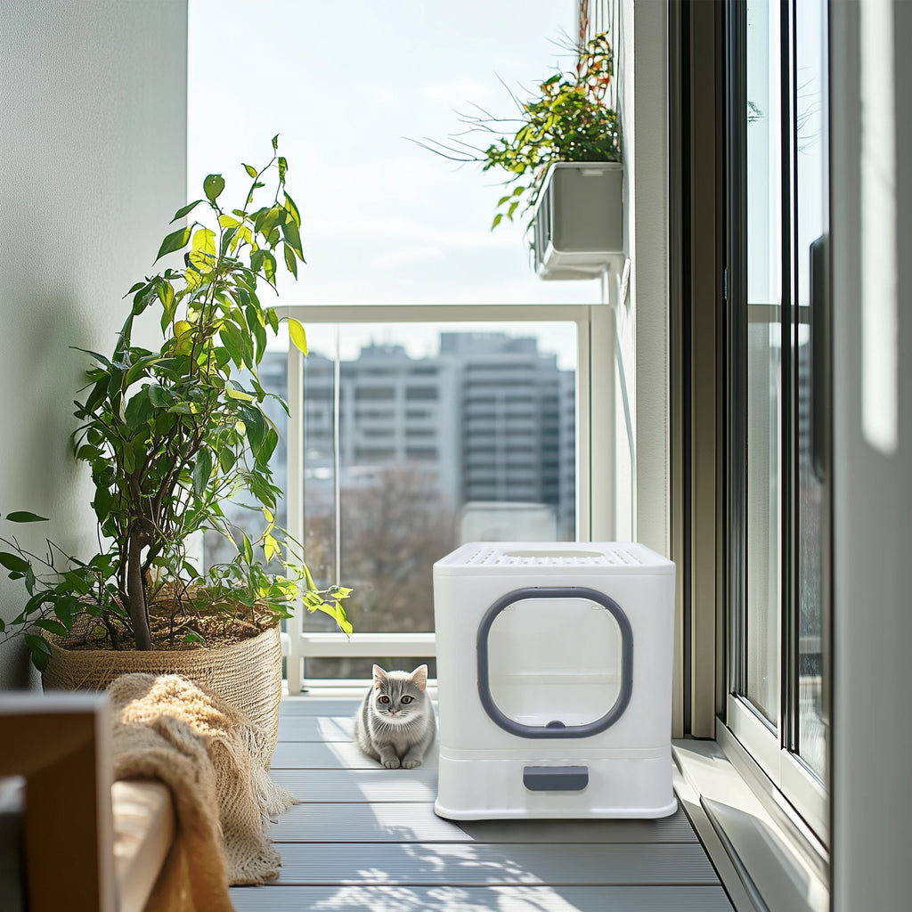 Bac litière chat XL entrée haut fermée anti-éclaboussures