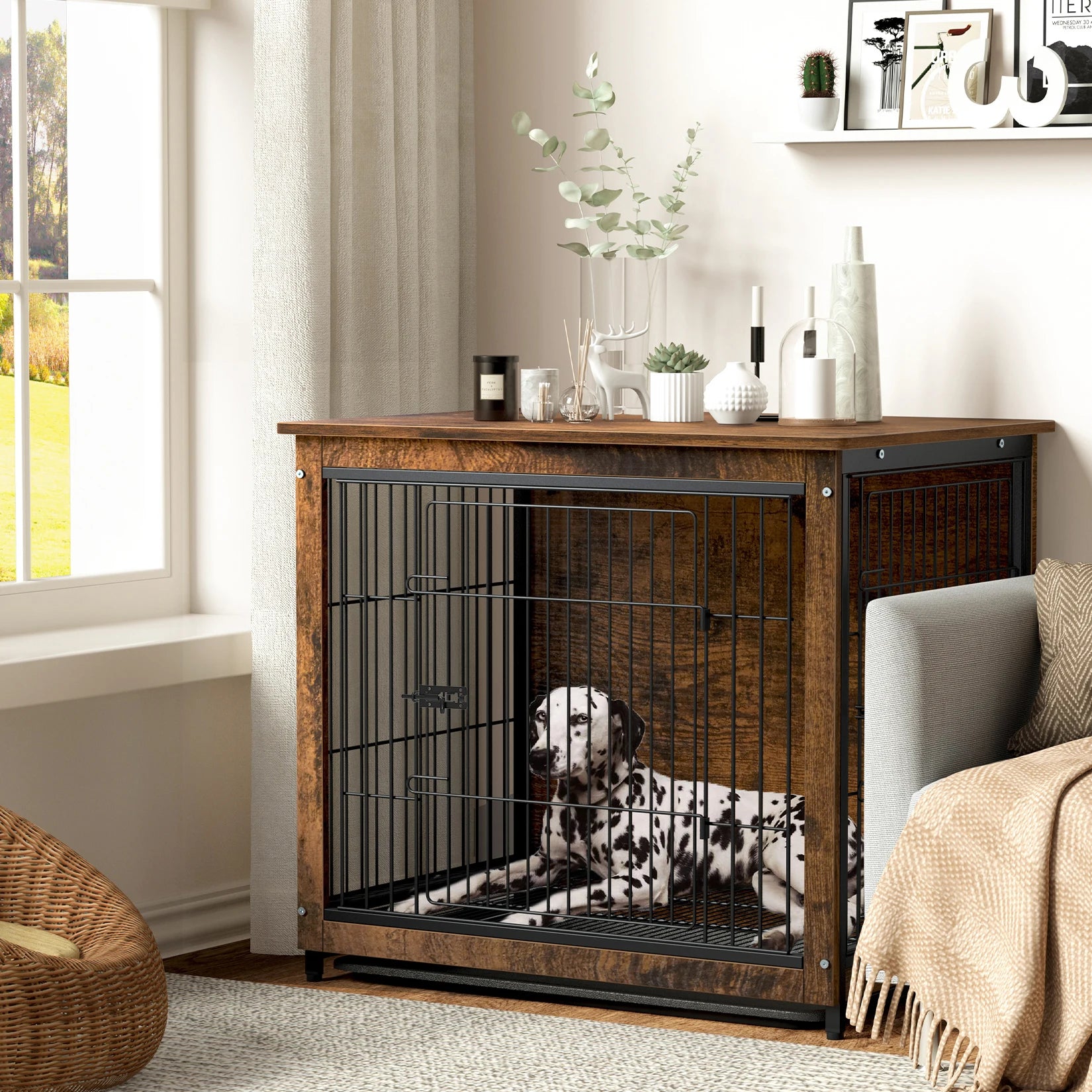 Cage chien meuble bois métal S–L portes doubles