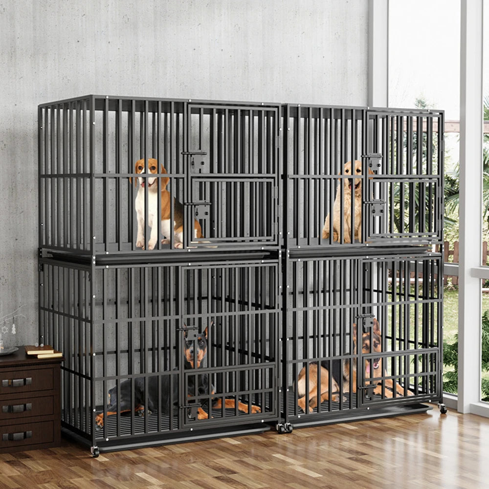 Cage chien XL empilable double niveau roulettes