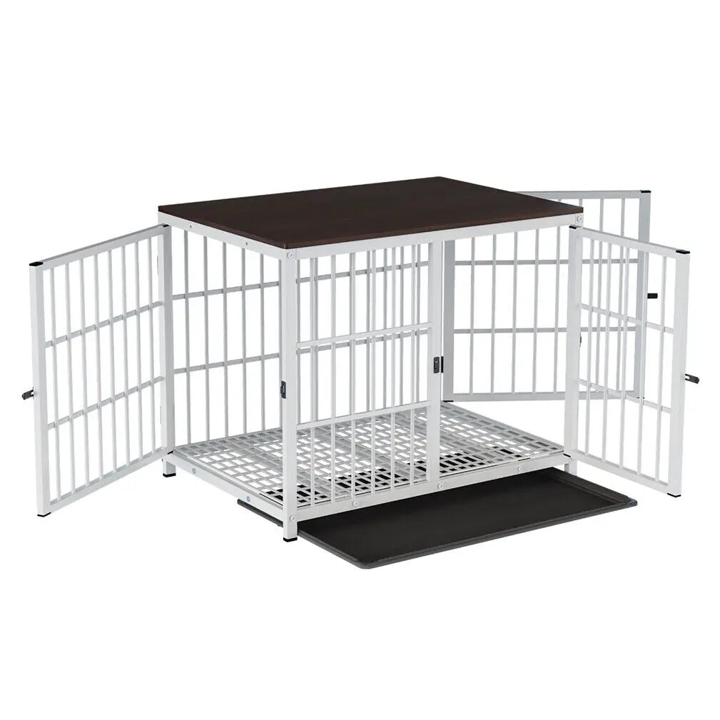 Cage chien meuble métal bois 3 portes bac amovible