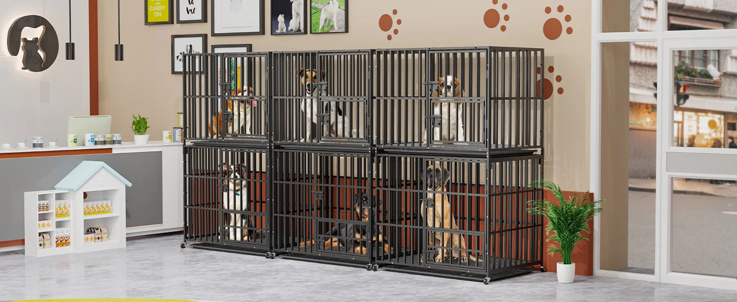 Cage chien XL empilable double niveau roulettes