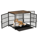 Cage chien meuble métal bois 3 portes bac amovible
