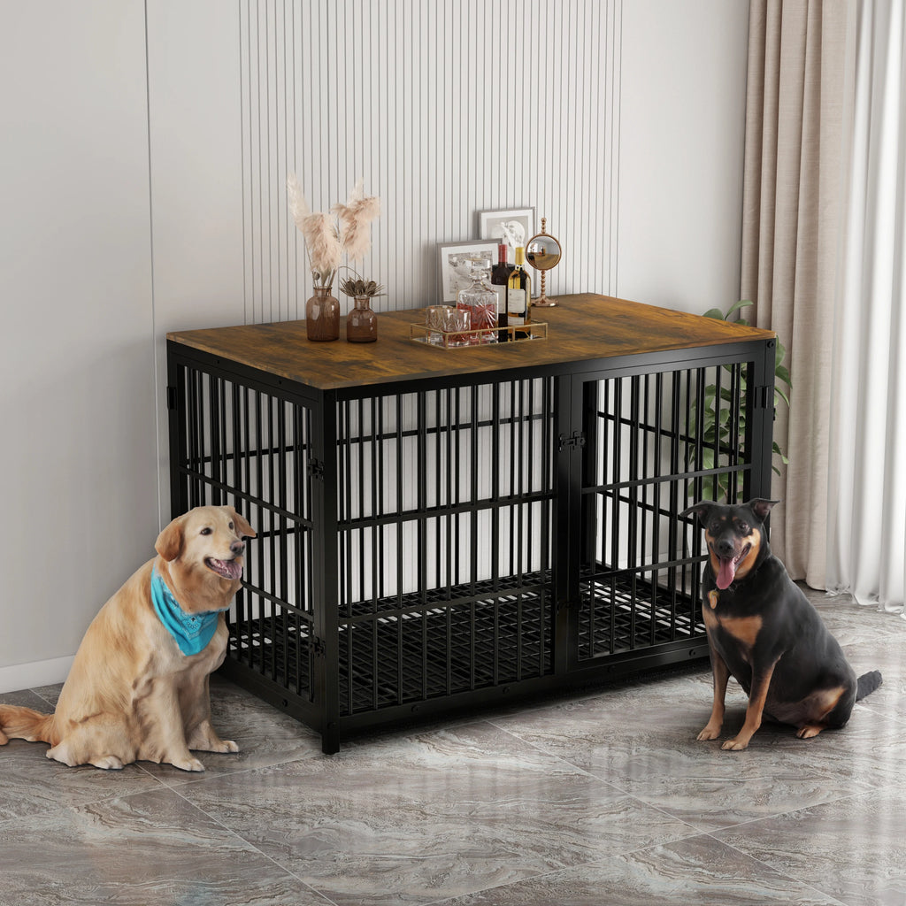 Cage chien meuble bois XL table d’appoint 3 portes