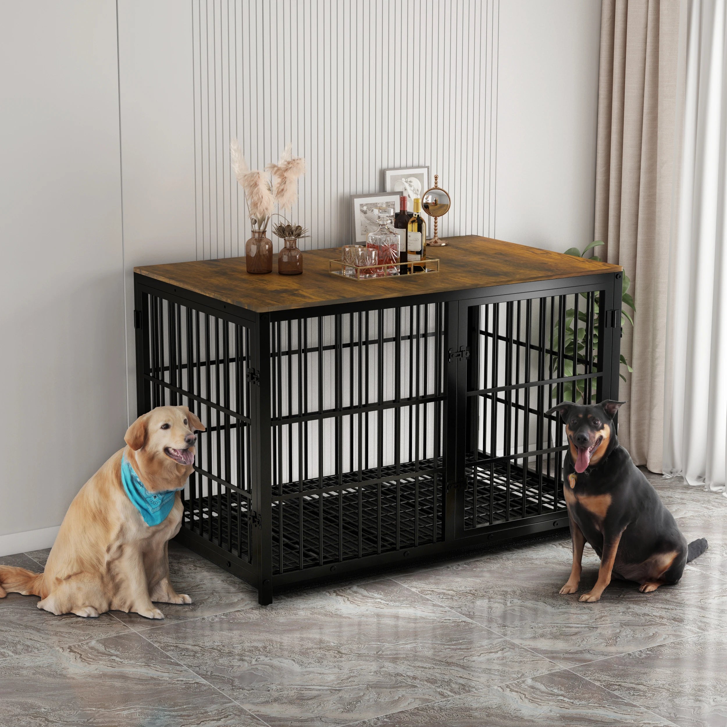 Cage chien meuble bois XL table d’appoint 3 portes
