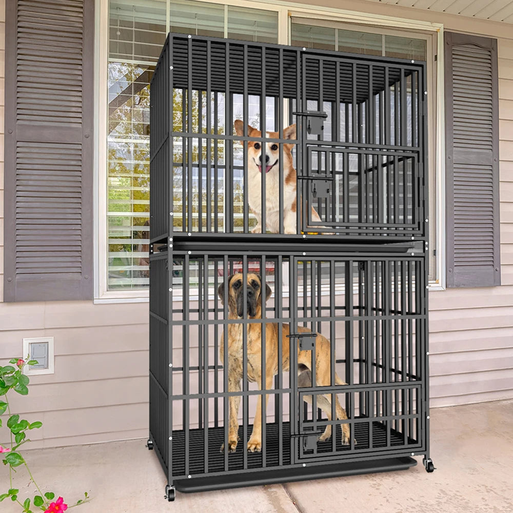 Cage chien XL empilable double niveau roulettes