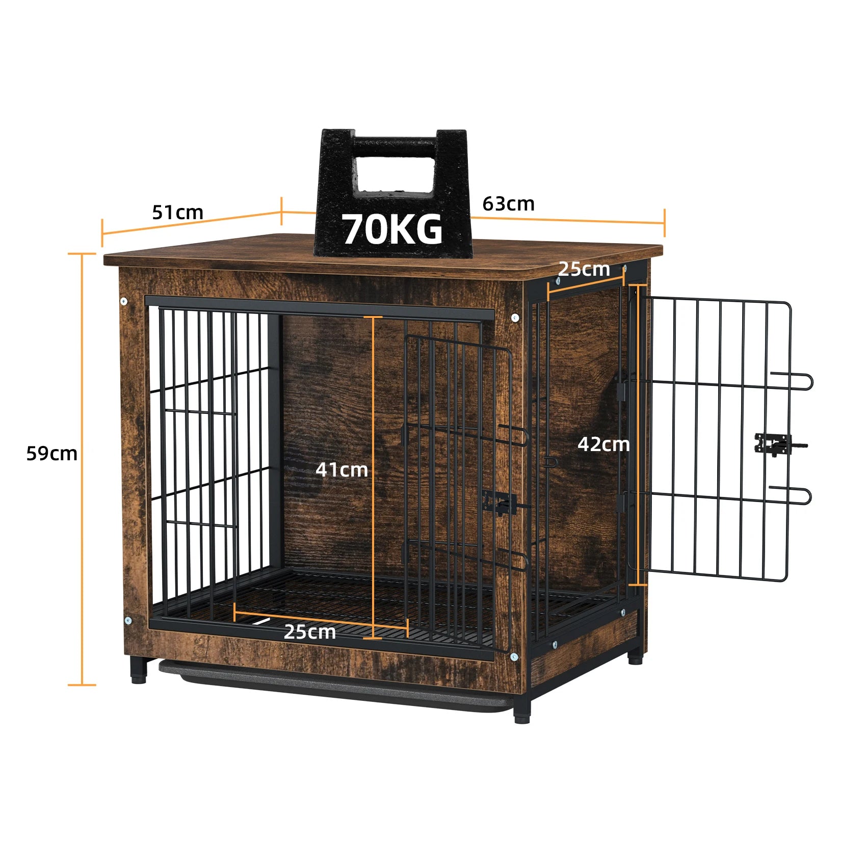 Cage chien meuble bois métal S–L portes doubles