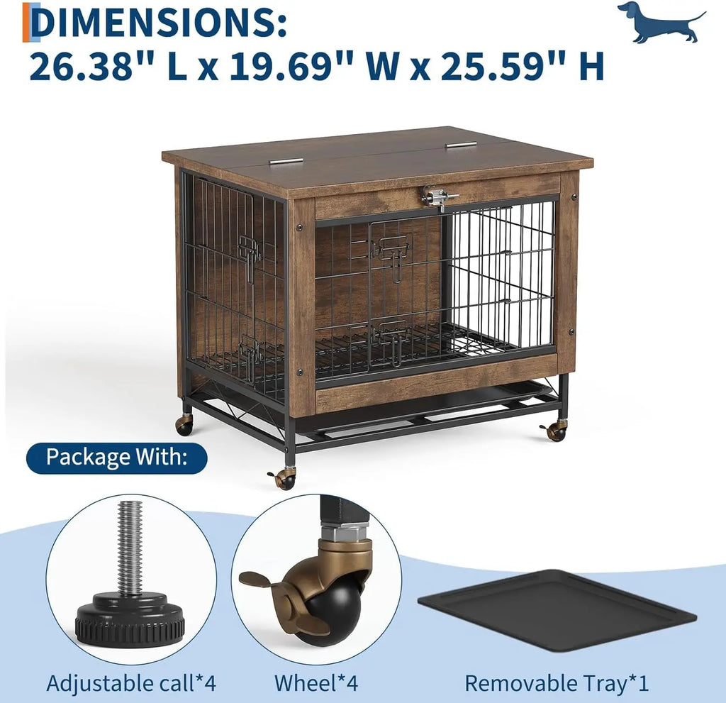 Cage chien meuble design bois 26 pouces table d’appoint
