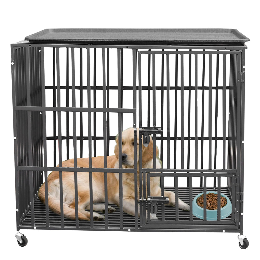 Cage chien métal robuste 3 portes roulettes bac amovible