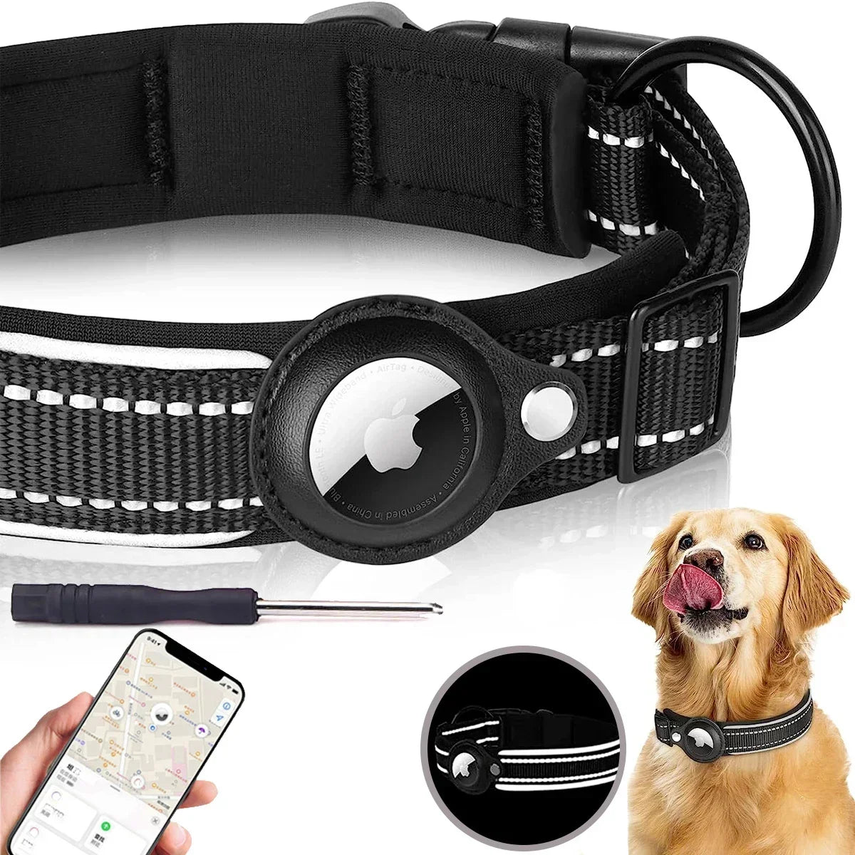 Collier AirTag chien chat anti-perte réfléchissant étanche