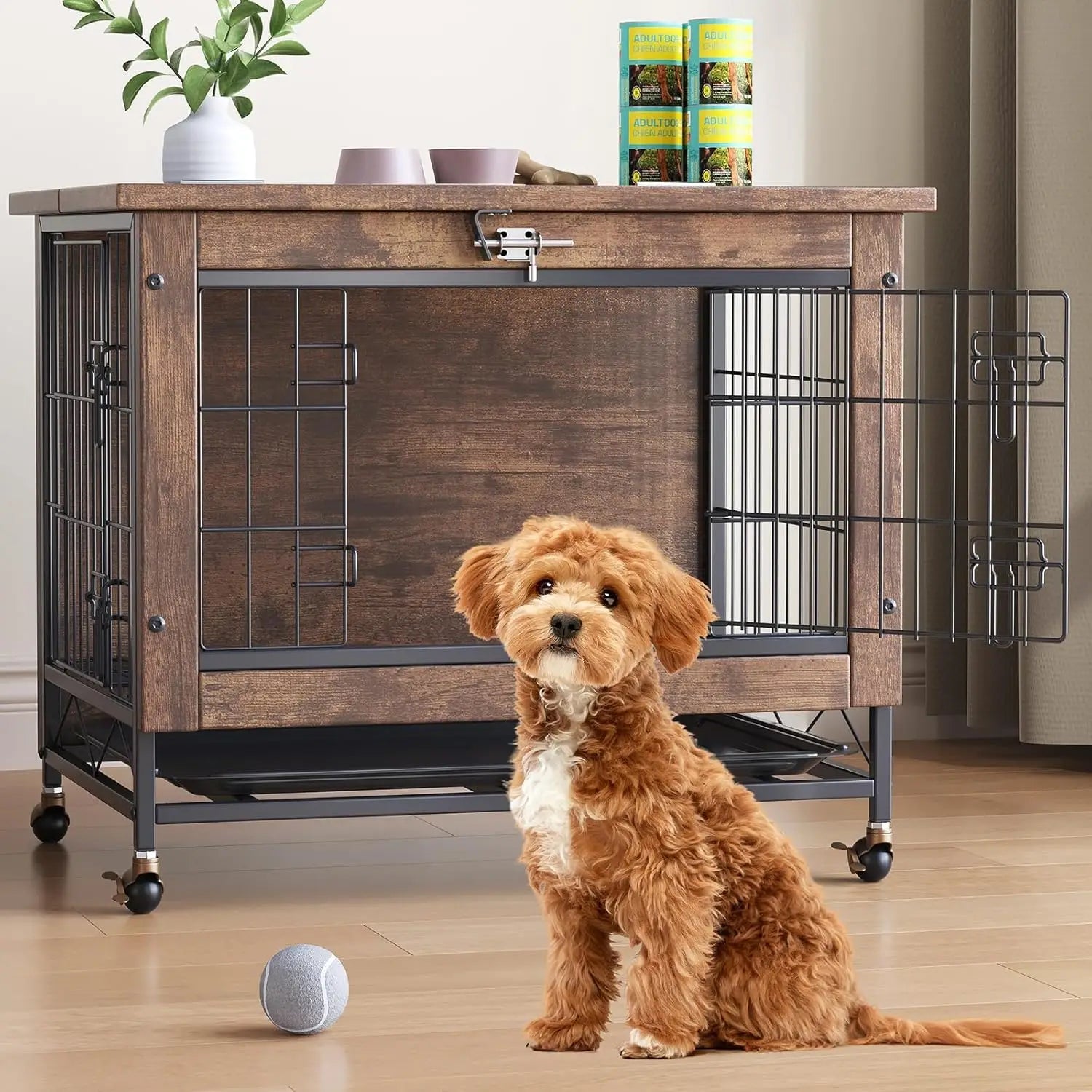 Cage chien meuble design bois 26 pouces table d’appoint