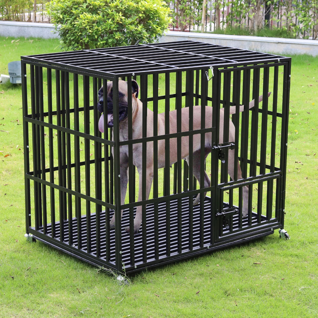 Cage chien métal robuste 3 portes roulettes bac amovible