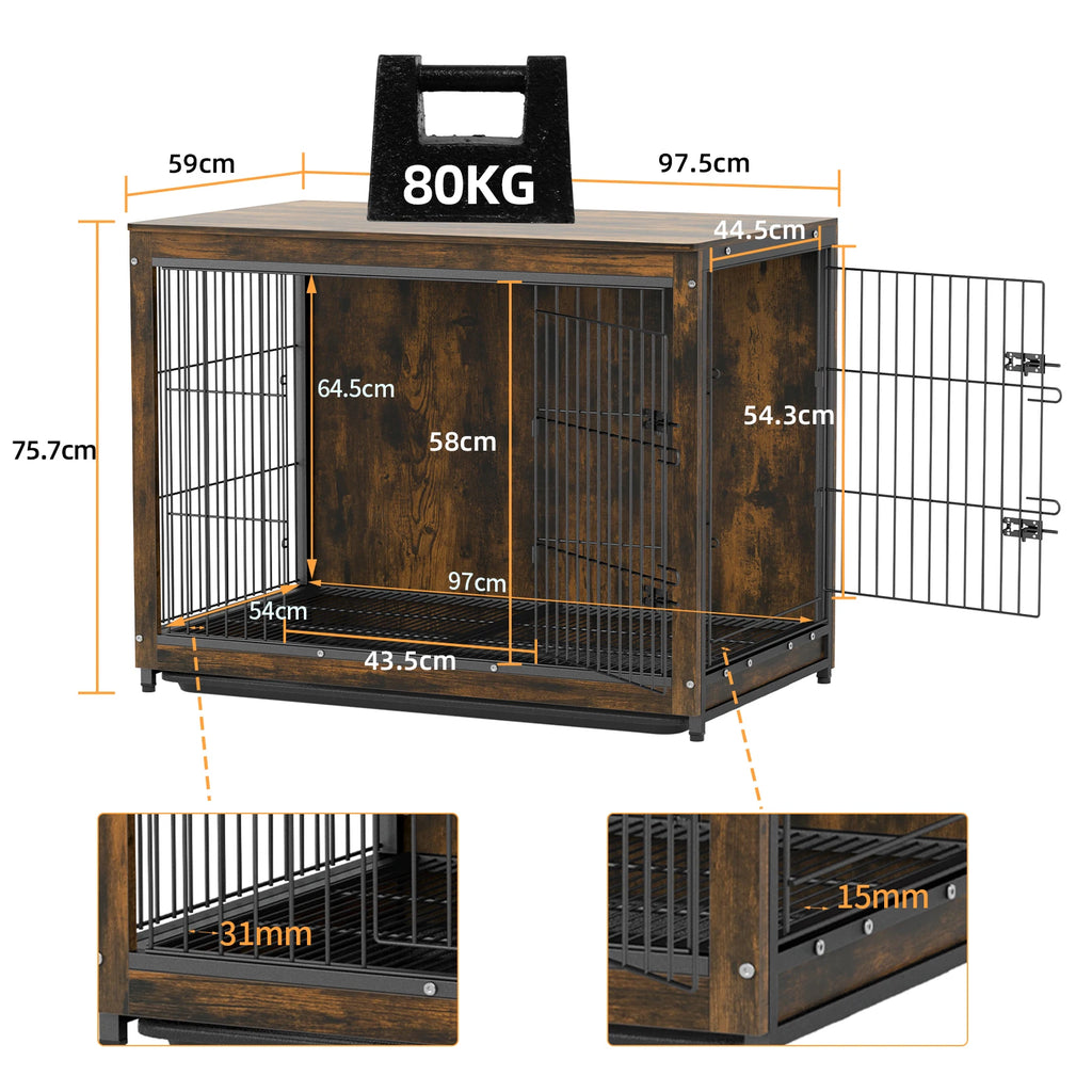 Cage chien meuble bois métal S–L portes doubles
