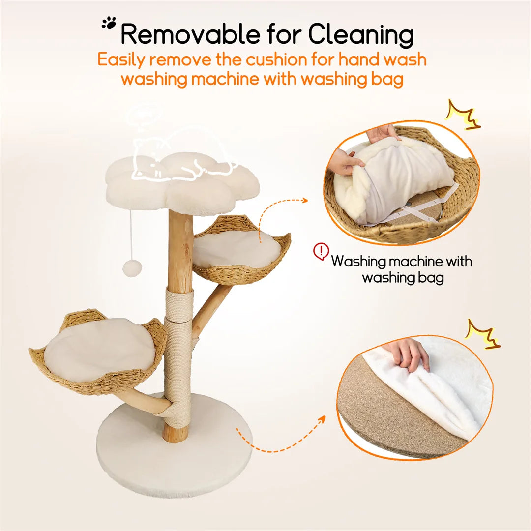 Arbre à chat moderne 110cm bois massif griffoir