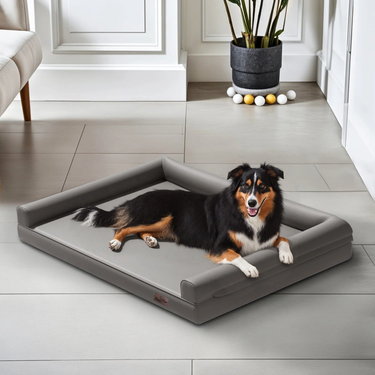 Lit chien canapé cuir microfibre M–2XL rebords