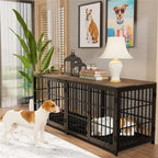 Cage chien meuble métal bois 3 portes bac amovible