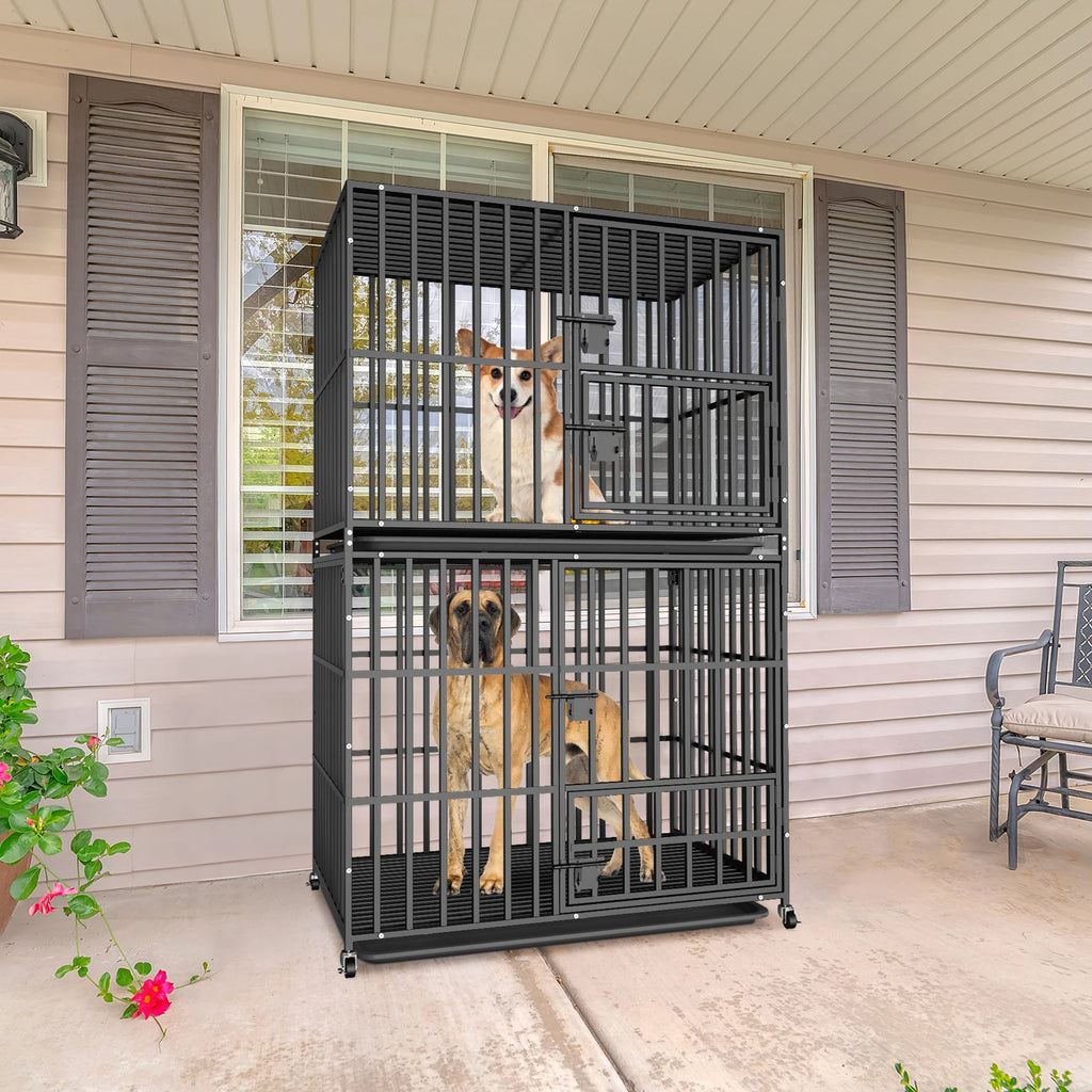 Cage chien XL empilable double niveau roulettes