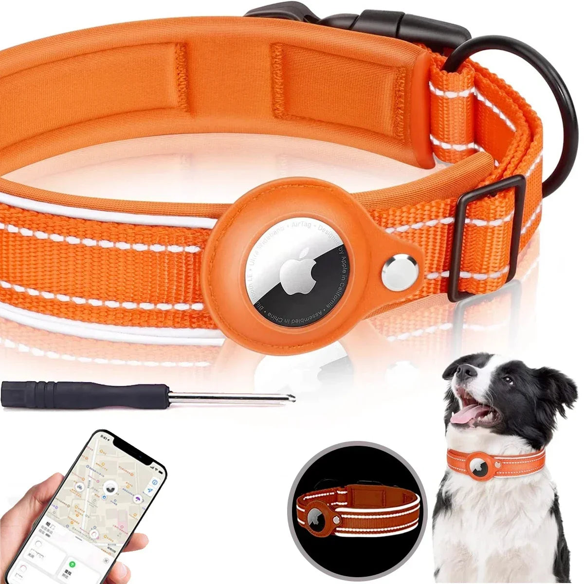 Collier AirTag chien chat anti-perte réfléchissant étanche