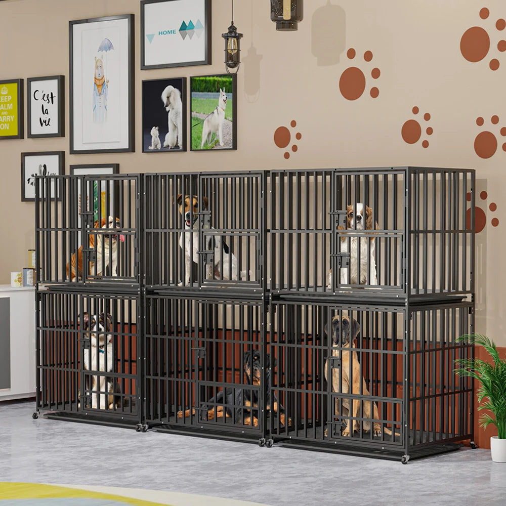 Cage chien XL empilable double niveau roulettes