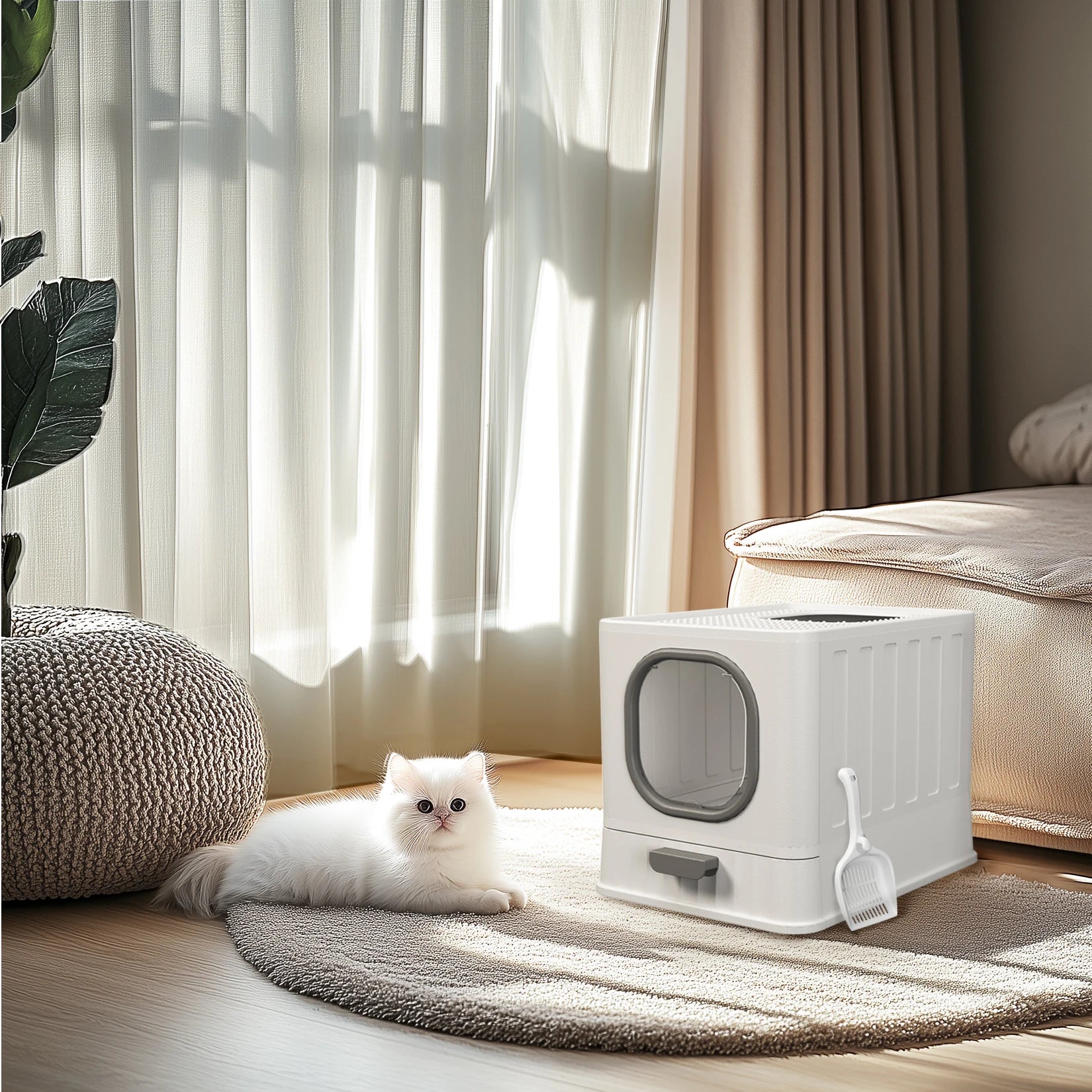 Bac litière chat XL entrée haut fermée anti-éclaboussures