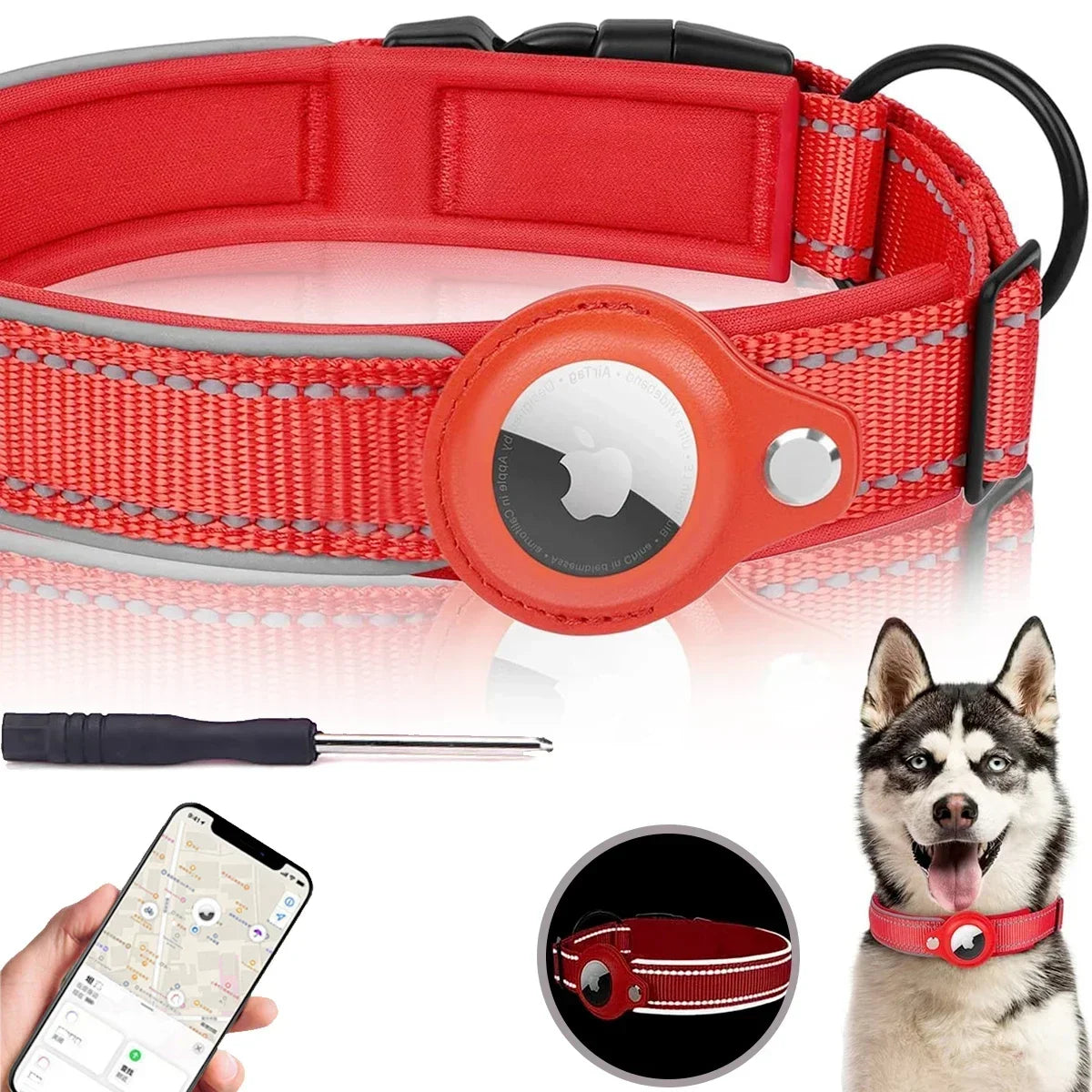 Collier AirTag chien chat anti-perte réfléchissant étanche